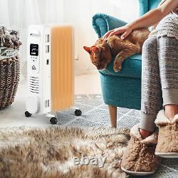 7 Fin Portable Heater 1630W Oil Filled Radiator with Timer Remote Control White