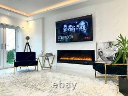 78 Inch Wide Led Flames Black Glass Wall Flushed Inset Electric Fire