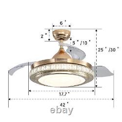 Acrylic Crystal Ceiling Fan Lights 3 Invisible Blades Remote Control Wind Speeds