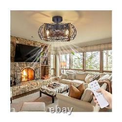 Caged Ceiling Fans with Lights, 17 Inch Farmhouse Ceiling Fan with Remote Cont