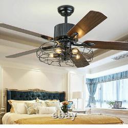 Ceiling Fan Rustic Edison Industrial With Cage Light With Remote Control