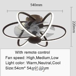 Ceiling Fan with Led Light Modern Creative Remote Control Dimmable Bedroom Lamp