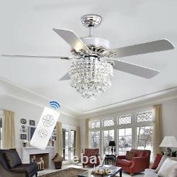 Chrome Ceiling Fan 5 Blades LED Crystal Chandelier 3 Speed with Remote Control 52