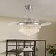 Crystal Ceiling Fan Light Remote Control Chandelier Led Lamp & Retractable Blade