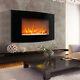 Curved Glass Electric Fireplace 35 Wall Mounted Withpebbles Led Fire Flame Heater
