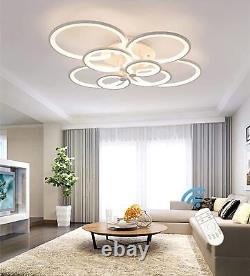 Dimmable 8 Ring Ceiling Light with Remote Control Chandeliers for Living Room 100W