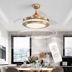 Dimmable LED Light Ceiling Fan Remote Control Retractable Fan Blades Living Room