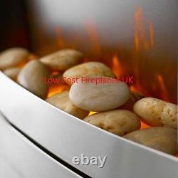 Electric Brushed Silver Steel Coal Pebble Remote Control Insert Flame Fire Led