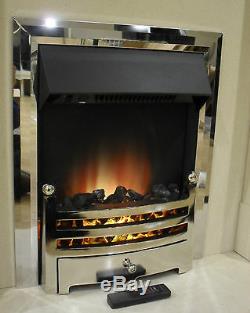 Electric Chrome Surround Remote Control Modern Fireplace Flame Insert Inset Fire