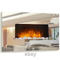 Electric Fire Fireplace Mirror Glass Designer Large Wall Mounted Flicker Flame