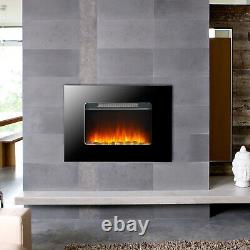 Electric Fire Fireplace Wall Mounted Black Glass Slimline Remote Control Heater