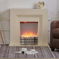 Electric Fireplace Fire Freestand MDF White Surround Led Light Flame Living Room