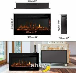Electric Fireplace Insert Wall Mount Heater Mount Adjustable Flame 40Inch Black