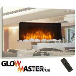Electric Mirror Glass Fire Fireplace Wall Mounted Designer Large Flicker Flame