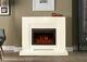 Electric Modern Cream Ivory Surround Black Fire Remote Logs Fireplace Suite 48