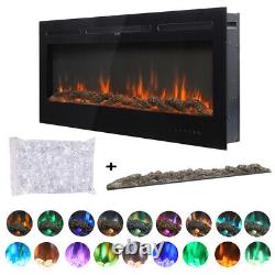 Electric Wall Fireplace LED Flame Effect Timer Remote Heater Fire 40 50 60 Inch