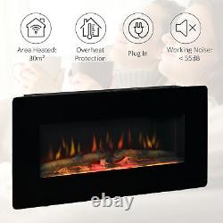 Electric Wall-Mounted Fireplace Heater with Flame Effect, Remote Control, Timer