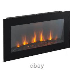 Electric Wall Mounted Log Effect Fireplace Flat Wide Screen 7 Colour LED Flame