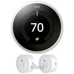 Google Nest Learning Thermostat 3rd Generation (White) with 2 Pack Wi-Fi Smart Plu