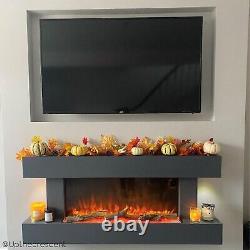 Grey 2kW Electric Fireplace Suite with Wooden Surround Remote Control LED Flame