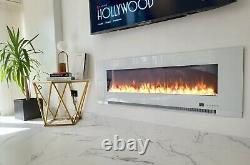 HD+ LED Wide Electric White Glass Wall Fire Inset Recess 36 50 60 72 78 2023