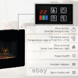 HOMCOM Electric Fireplace Heater Wall-Mount With Flame Effect Remote Control Timer