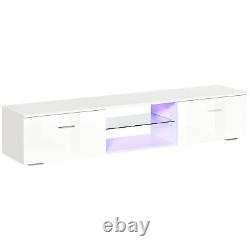 HOMCOM High gloss TV Stand Cabinet With LED Lights Remote Control Cupboard White