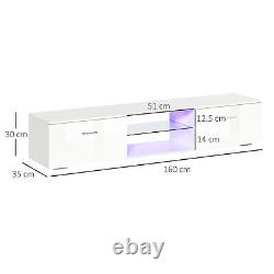 HOMCOM High gloss TV Stand Cabinet With LED Lights Remote Control Cupboard White