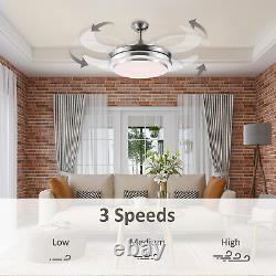 HOMCOM Retractable Ceiling Fan with Light, Dimmable LED lighting Fan for Bedroom