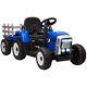 Homcom Ride On Tractor With Detachable Trailer, Remote Control, Music Blue