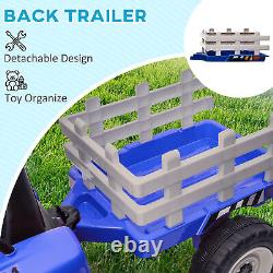 HOMCOM Ride on Tractor with Detachable Trailer, Remote Control, Music Blue