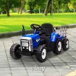 HOMCOM Ride on Tractor with Detachable Trailer, Remote Control, Music Blue