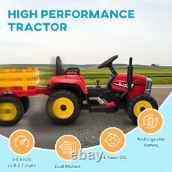 HOMCOM Ride on Tractor with Detachable Trailer, Remote Control, Music Red