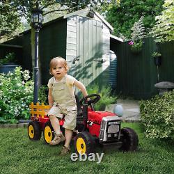 HOMCOM Ride on Tractor with Detachable Trailer, Remote Control, Music Red