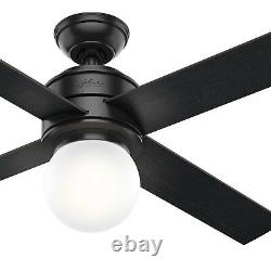 Hunter Fan 52 inch Casual Matte Black Indoor Ceiling Fan with Light Kit 4 Blade