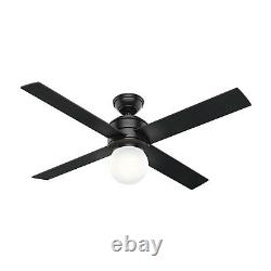Hunter Fan 52 inch Casual Matte Black Indoor Ceiling Fan with Light Kit 4 Blade