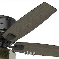 Hunter Fan 52 inch Low Profile Matte Black Ceiling Fan with Light & Remote Control