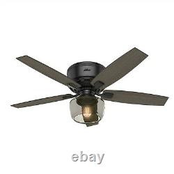 Hunter Fan 52 inch Low Profile Matte Black Ceiling Fan with Light & Remote Control