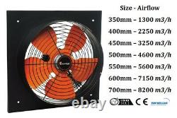 Industrial Commercial Square Frame Axial Extractor Fan, LOW NOISE and CONSUMPTION