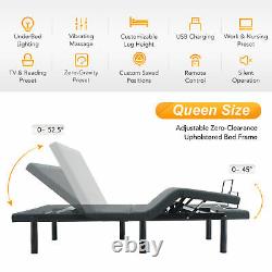 King Bed Base w Massage LED Lighting and Remote Control for King Size Mattresses
