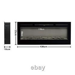 LED Flames 9 Colour Glass Electric Fireplace Wall Recessed Insert 50/60in Remote