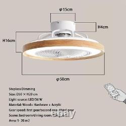 LED Wood Ceiling Fan with Lamp Intelligent Remote Control Dimmable Light 50cm