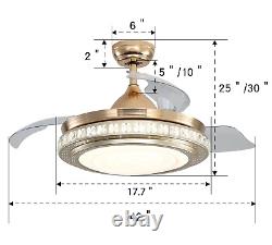 Livingandhome Fancy 42 Inch Crystal Ceiling Fan Light with Retracted Blades
