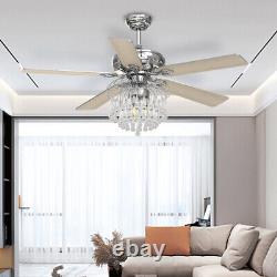 Luxury Crystal Ceiling Fan Light Remote Control 52in Chandelier Reversible Motor
