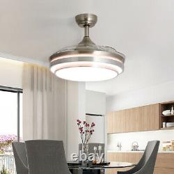 Modern 42 LED Retractable Ceiling Fan Light Dimmable Blade Lamp Remote Control