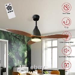Modern 48'' Ceiling Fan With LED Light Remote Control Timer 5 Speed Black&Wooden