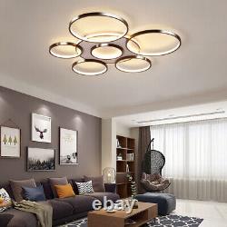 Modern 7 Rings Ceiling Light Dimmable LED Chandelier Lamp Fixture Remote Control