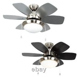 Modern Ceiling Fan & Light 30 Brushed Chrome Reversible Blades Remote Control