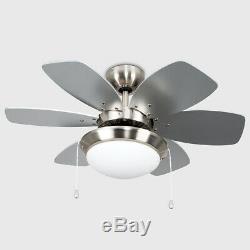 Modern Ceiling Fan & Light 30 Brushed Chrome Reversible Blades Remote Control