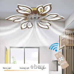 Modern Ceiling Fan Light Chandelier LED Lamp Bluetooth Dimmable Flower Lights UK
